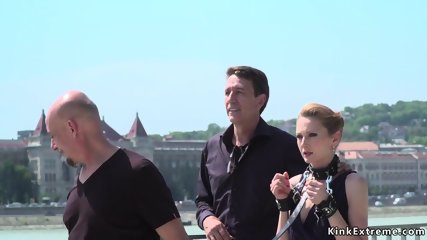 Czech slave lady sucking in public