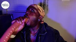 rory deepthroats a double-sided dildo and cums