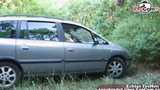 German chubby huge natural titted older cougar fucks outdoors