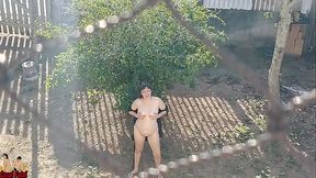 My wife shows her body on balcony and the front yard