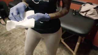 African with saggy boobies gets her nipples pierced