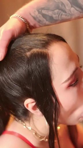 Long-haired Stunner Black Lynn Swallows Hard Cock for Loads of Cum on Her Face