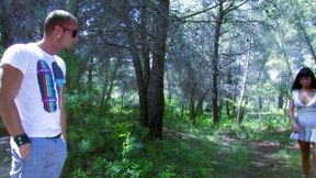 Nasty Latina milf with huge tit gets fucked outdoor by a long white dick