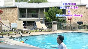 BBW Nurse Vicki and Handsome Harry in Pool Battle