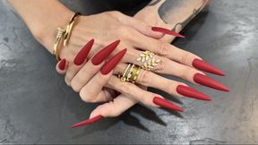 RED matte color Long nails, palms and long fingers wide
