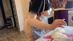 Big Tits Babe Fucks In Kitchen, Sucks Creamy Dick And Eats Cookie With CUM