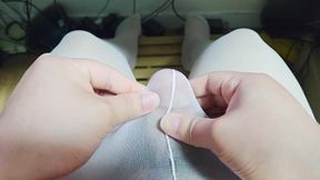 White pantyhose cumshot