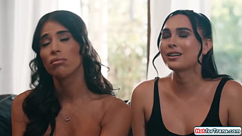 Big tits tgirls help busty bff to improve her blowjob skills