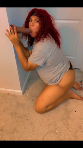 On My Knees Sucking a BBC Dildo