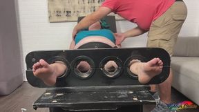Cassie Page in the Tickling Stocks Tickled on Her Feet and Body Pt3