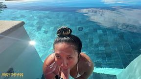 Costa Rican Thriller: Poolside Blowjob Adventure