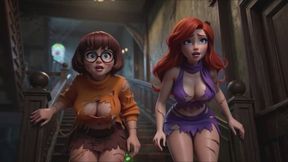two cartoon beauty Become Fully Nude in Haunted Mansion Ghost Mystery as Their Clothes Tear During Investigatio