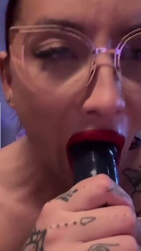 Deep Sloppy Blowjob with a Big Black Dildo