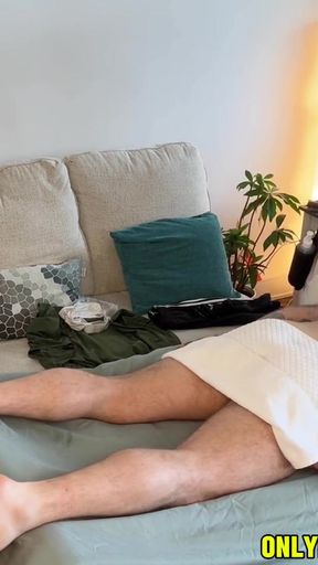 Emotional moment from &quot;Horny daddy got exited during massage and blown up by new masseur.&quot;
