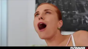 Fiery Redhead Futanari Gets Filled Up by Her Human Clone's Cum