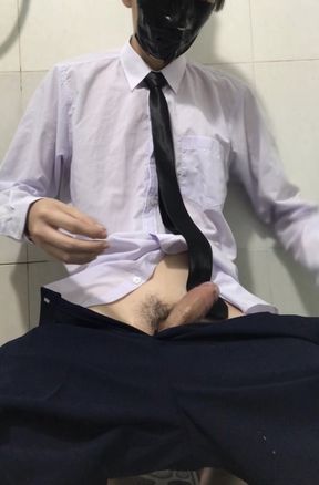 Orgasms come from college uniforms, blue trousers, and black silk ties