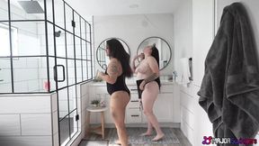 Two sexy sluts get tag teamed in the shower by Rome Major and Bones Montana
