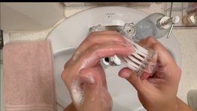 handwashing naked nails- brattybae uses nail brush to clean her fingernails ! Sexy latina hands get soapy sudsy clean. bare nails, tan skin. hand massage with lavender lotion!