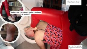 Mistress Julia humiliates her cuckold slave with toilet licking