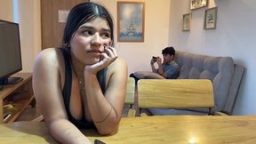 Busty Latina seduces nerdy stepbrother to fuck her on a kitchen table