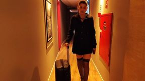 after a long flight, the captain just wanted to get home, relax, fuck, and cum with her big-cocked boyfriend, who shot a load of cum all over her perfect ass.
