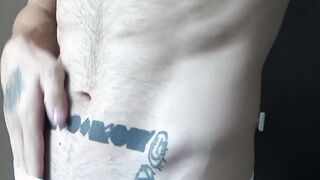 Bushy daddy close-up body nipples armpits flexing biceps