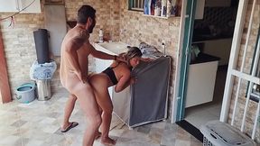 I was doing laundry, and he showed up!