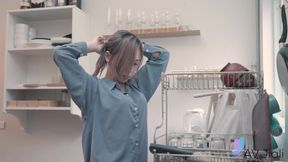 Lin misses work and a colleague comes to her and fucks her.