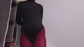 Black Turtleneck Bodysuit & Red Tights Pantyhose Stockings Dancing Aerobics of Nonbinary Genderfluid Bisexual Bimbo. Feet Foot Fetish Stockinged Feet Bonus Plus Labia & Female Ejaculation Cum Bonus End Wet Moist Juice from Juicy Pussy. Squirt No Face