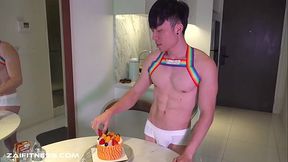 Messy cake? model eating!He'_s such a tease...