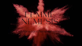 Femme Nemesis - Ballbusting in his pretty pink chastity cage