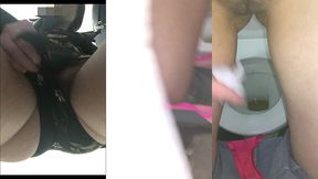 девушка писает в общественных туалетах, показывает грязные трусики и слизь во время овуляции. мокрая писька!