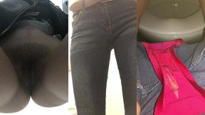 девушка писает в общественных туалетах, показывает грязные трусики и слизь во время овуляции. мокрая писька!