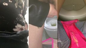 девушка писает в общественных туалетах, показывает грязные трусики и слизь во время овуляции. мокрая писька!
