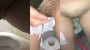 девушка писает в общественных туалетах, показывает грязные трусики и слизь во время овуляции. мокрая писька!