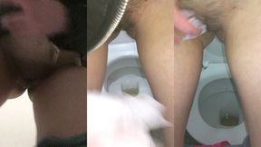 девушка писает в общественных туалетах, показывает грязные трусики и слизь во время овуляции. мокрая писька!