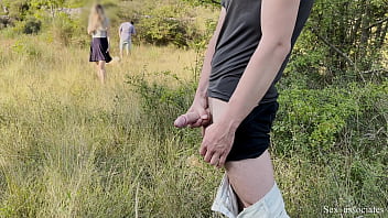 Public dick flash in front of the couple of hikers. She helped me cum while he was distracted by a phhone call