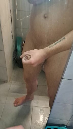 Shooting my thick load on  the mirror