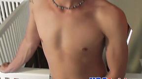 ”Sexy & adorable twink wanks his big thick cock in the corner”