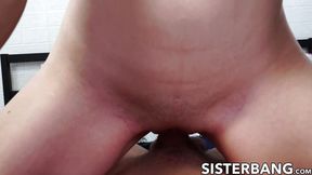 Stepbro's colossal cock fills blonde babe's tight pussy