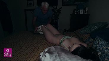 Stepdaughter caught fucking stepdad by stepbrother and gets double creampie