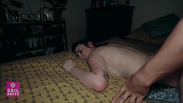 Stepdaughter caught fucking stepdad by stepbrother and gets double creampie