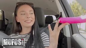 Risky public fuck in a car with a teen brunette Gianna Ivy