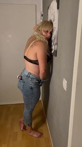 Sow Gets It While Standing Relaxed Leaning Against the Wall, Trembling Twitching Moaning