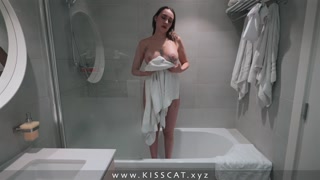 DAY 23 - Horny GF caught step Son fucks hot step Mom in share bed to 3some sex in hotel room