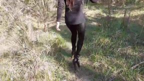 MILF Walks in Pantyhose and High Heels