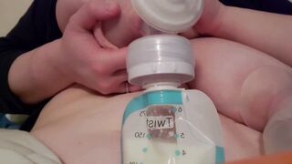 Filling up bags of MILK after pumping bbw TITS