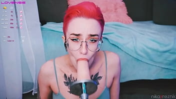 Cute tomboy getting fuck in mouth by fuckmachine