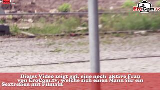 Thin ebony haired German Mom pick up outdoors for Sex