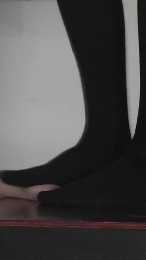 Mistress Cleo in Pantyhose Trample His Slave to Orgasm